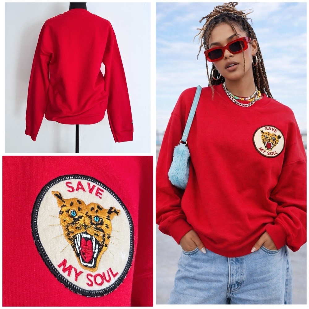 Vguc Patch Ya Later Tiger Patch “Save My Soul” Tiger Patch Heart Red Sweatshirt